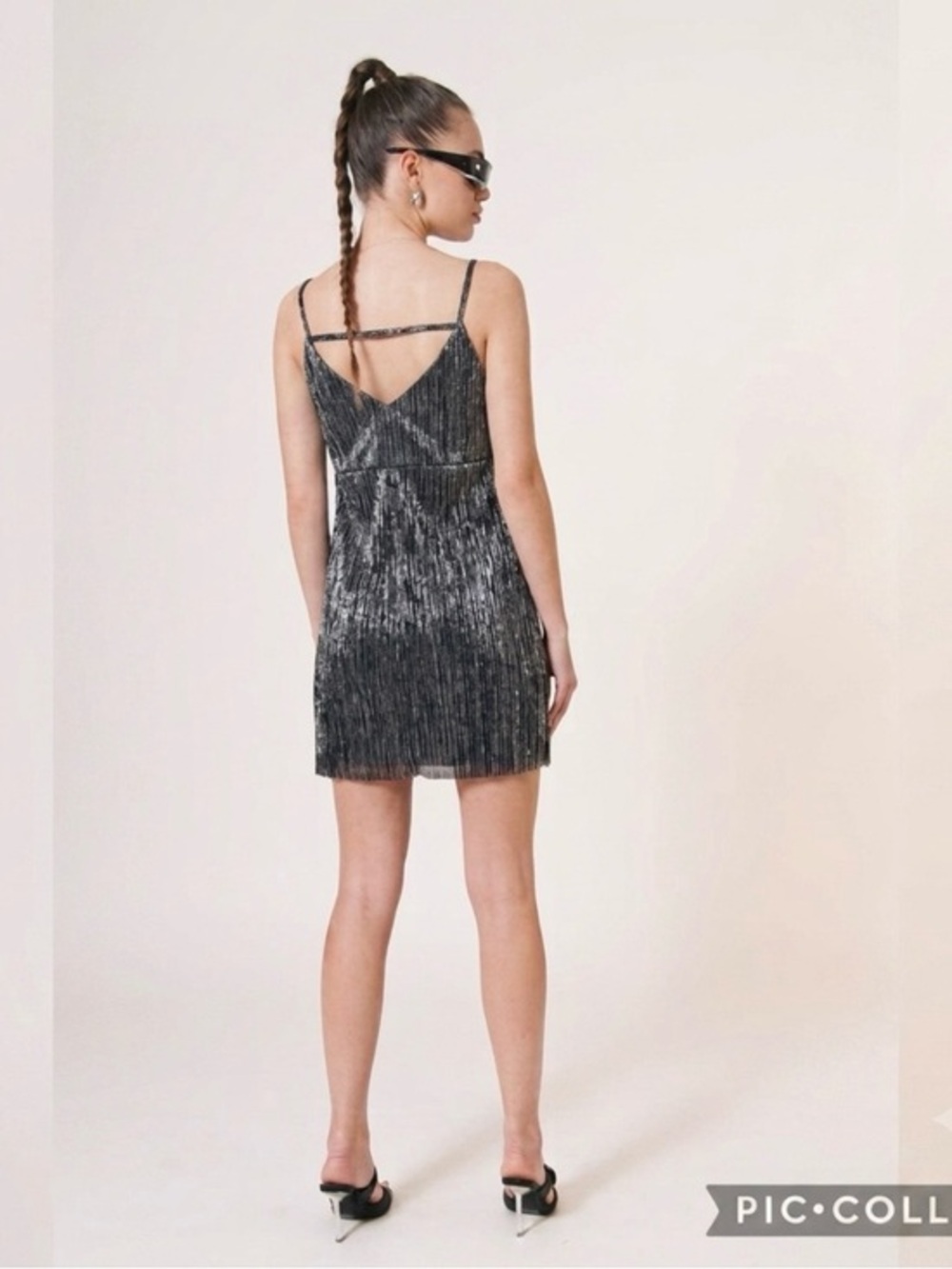 As U Wish Black Silver Metallic Shift Dress NWT M Cocktail LBD